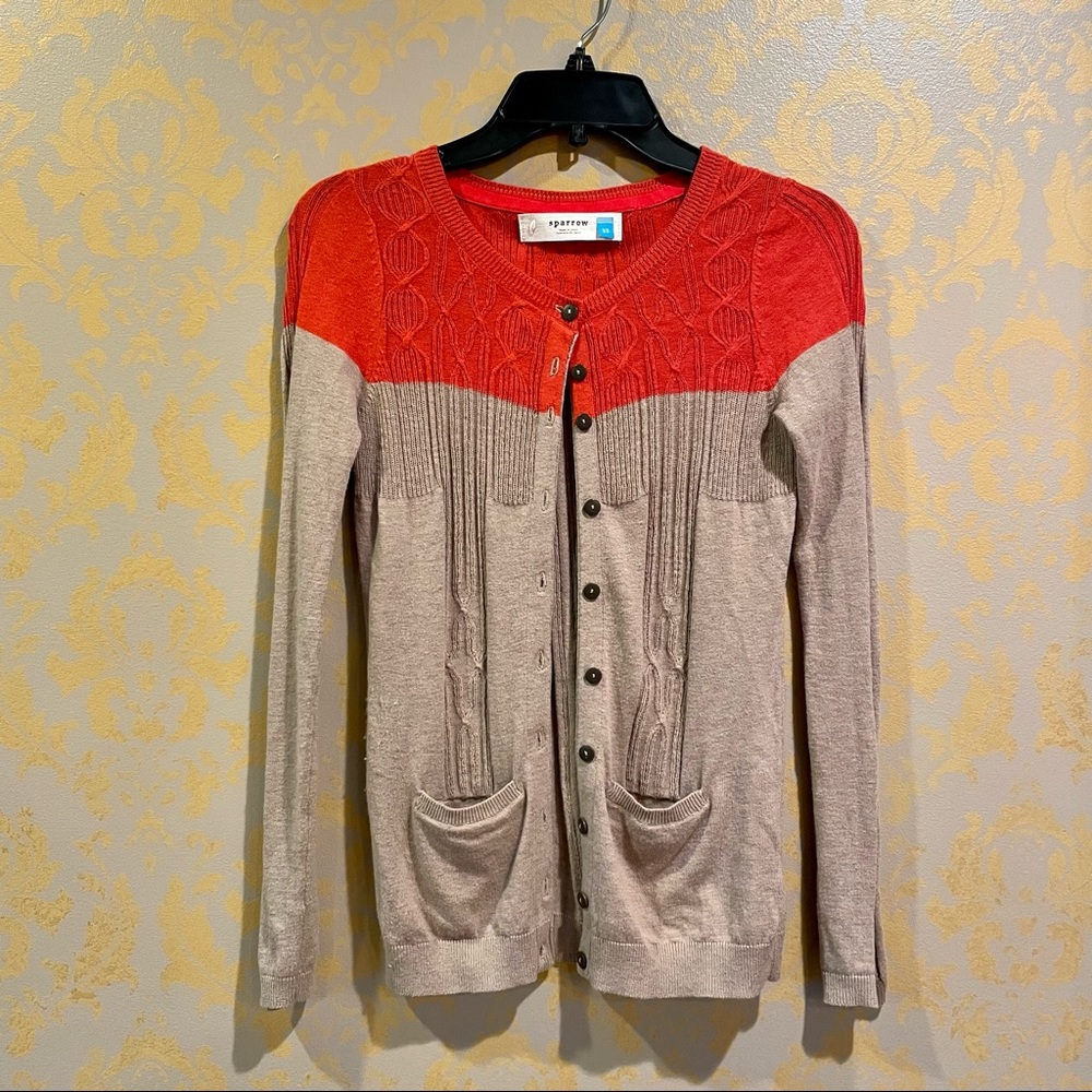 Anthropologie tan and orange cardigan